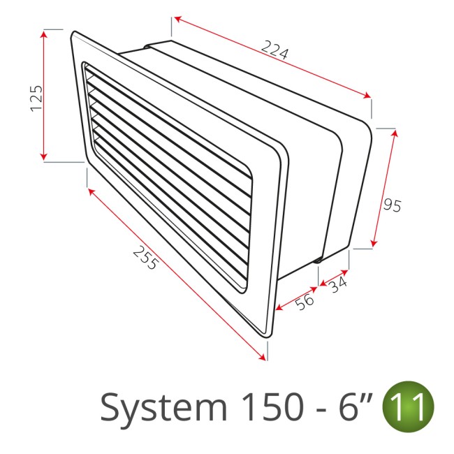 220mm x 90mm Outside Ducting Grill Vent 6"